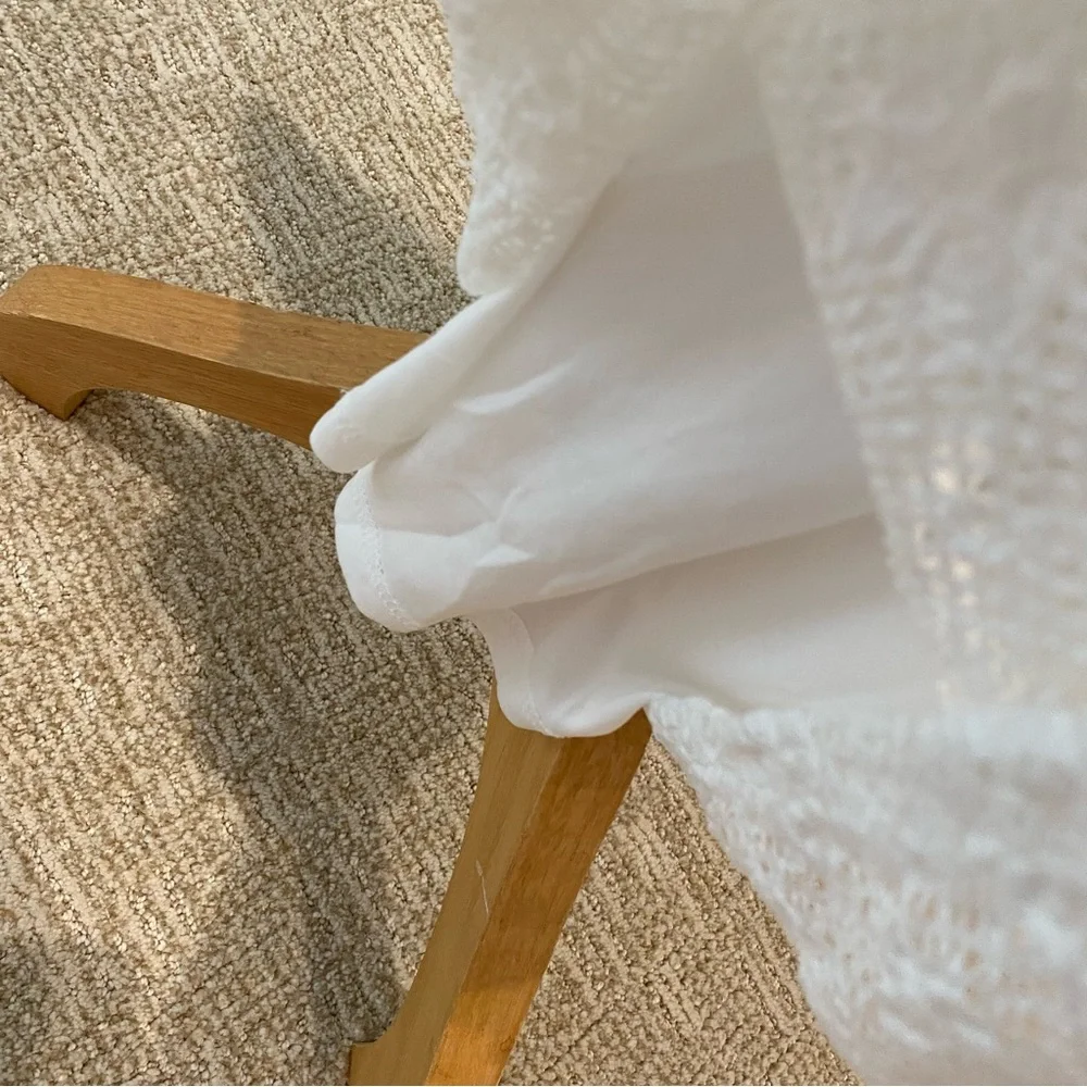 Zara NWT white crochet lace midi dress V neck long sleeve lined size Large - Picture 12 of 13